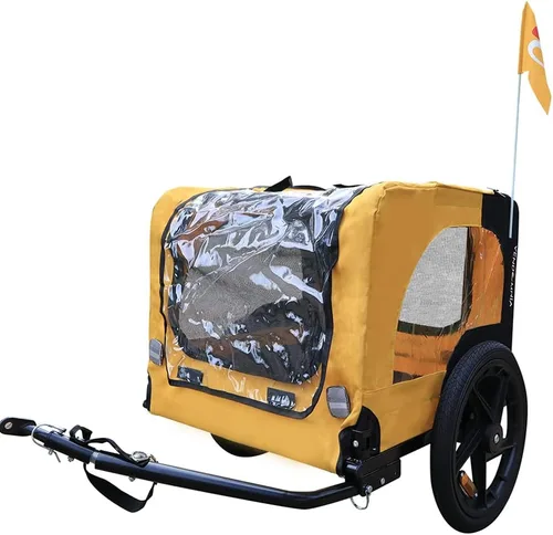 Vista 7 de HomVent Remolque de bicicleta para perros, vagón plegable para mascotas con ruedas de 16 pulgadas para perros pequeños y grandes Azul claro