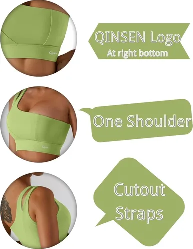 Vista 5 de QINSEN Sujetador de yoga de un hombro para mujer, tirantes recortados, atléticos, para correr, entrenamiento