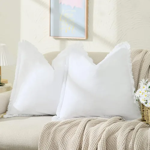 Vista 18 de ZWJD Juego de 2 fundas de almohada de 16 x 16 pulgadas, color beige, con flecos, de algodón, decorativas, cuadradas, para sofá, cama, sala de estar
