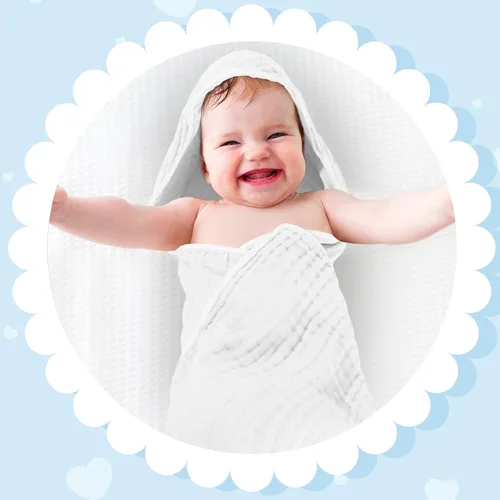 Vista 5 de Peryiter 6 piezas de toallas de muselina con capucha para bebé, toalla de baño de 81x81 cm de algodón para recién nacidos, mantas de bebé