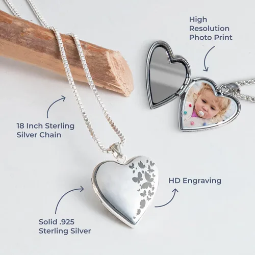 Vista 3 de Collar con medallón de fotos en forma de corazón, 34 pulgadas x 34 pulgadas, incluye cadena de 18 pulgadas, collares personalizados para mujeres