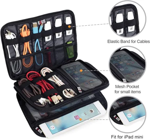 Vista 4 de Organizador de equipaje con doble capa para viajes BUBM, para llevar dispositivos y accesorios electrónicos., Negro, 2 capas M Bolsa de viaje