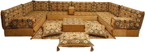 Vista 70 de arabicsofa Sofá en forma de U de estilo árabe para el suelo – Juego de Majlis hecho a mano – Sofá de estilo bohemio