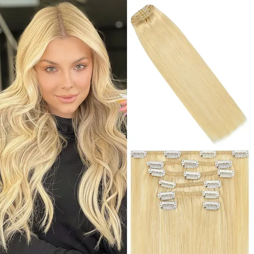 Vista 27 de WindTouch - Extensiones de cabello humano liso con pinzas, color negro azabache, 2.47 onzas, N.° 1, 12 pulgadas, 7