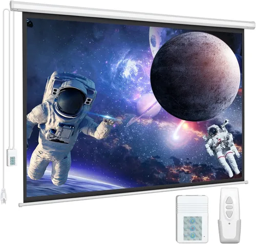 Vista 10 de DINAH Pantalla de proyector eléctrica de 72 pulgadas con control remoto, caída automática de aire para interiores, proyección motorizada 4K 3D HD