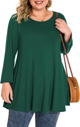 Vista 8 de BELAROI Blusas tipo túnica de manga 3/4 para mujer, talla grande, cómoda para usar con leggings, estilo casual 5-Winered