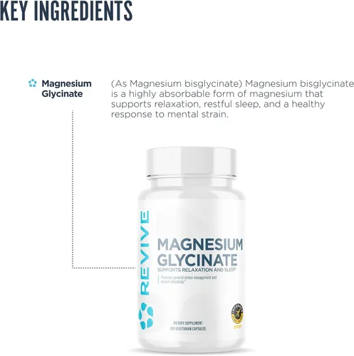 Vista 4 de Revive MD Glicinato de magnesio puro 200mg – Suplemento de alta absorción para relajación, alivio del estrés, sueño y apoyo de la memoria – Promueve