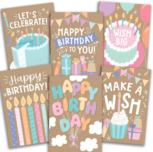Vista 10 de 24 tarjetas de cumpleaños a granel con sobres, tarjetas de feliz cumpleaños Beige Pastel 24 piezas