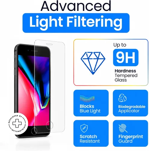Vista 4 de Ocushield - Protector de pantalla de vidrio templado anti luz azul para iPhone 7 Plus iPhone 8 Plus - Protege tus ojos, reduce las migrañas