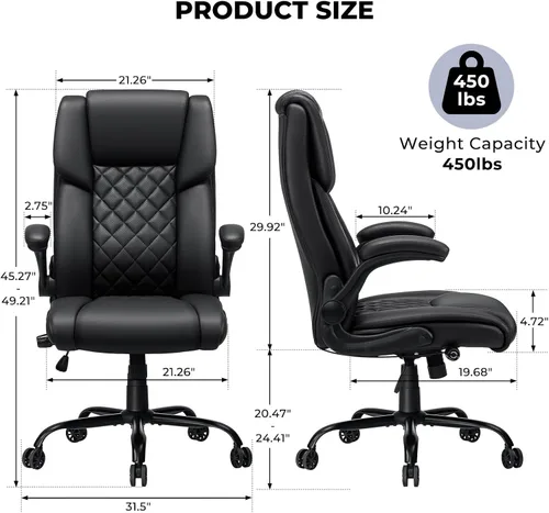 Vista 3 de VANSPACE Silla ejecutiva de oficina grande y alta, 450 libras, sillas de escritorio resistentes con soporte lumbar ajustable, respaldo alto, silla