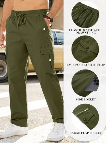 Vista 6 de JMIERR Mens Casual Cargo Pants Elastic Waist Drawstring Stretch Relaxed Fit Tactical Joggers Work Pants Multi Pockets