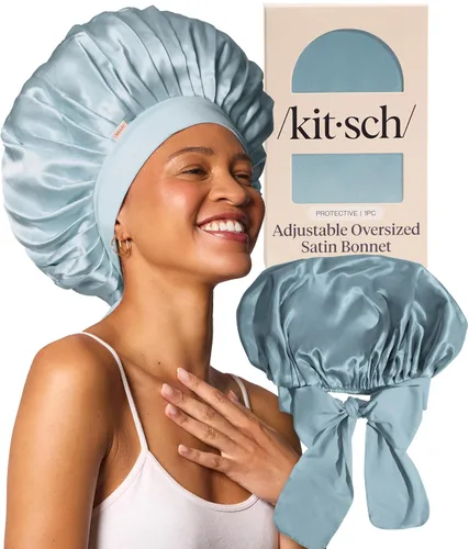 Vista 17 de Kitsch Gorro de Satén XL para Dormir - Aura Más suave que el gorro de seda para mujeres que duermen, ajuste seguro, ajustable y evita roturas