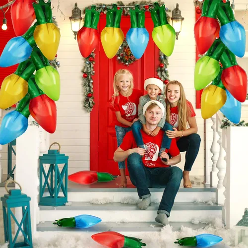 Vista 5 de DBKL 60 globos de Navidad – Globos de aluminio de bombilla de Navidad en rojo, azul, dorado y verde para decoraciones de fiesta de Navidad