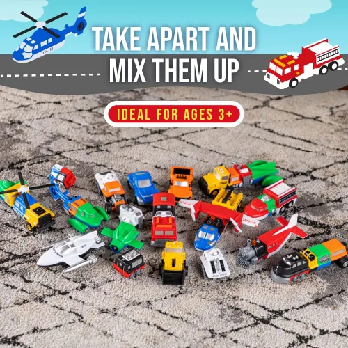 Vista 3 de POPULAR PLAYTHINGS Vehículos magnéticos para niños pequeños de 1 a 3 años, mezcla o combina juguetes de coche, regalo de 21 piezas para niños