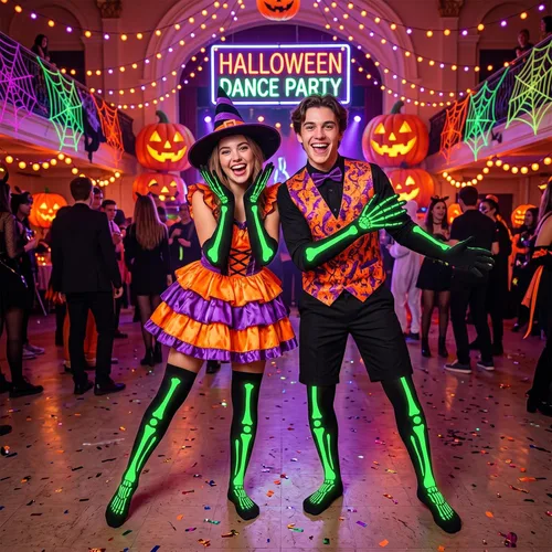 Vista 6 de Juego de medias y guantes de esqueleto luminosos de Halloween para fiesta y cosplay