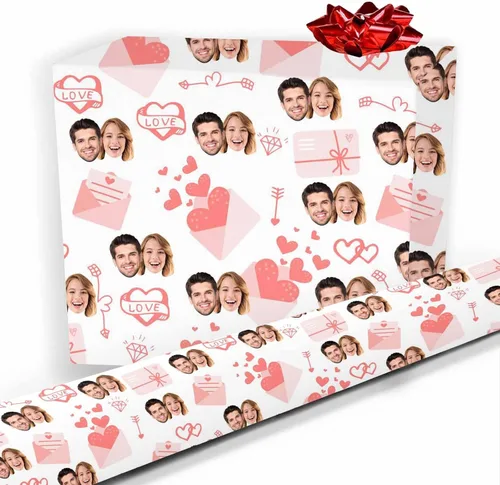 Vista 11 de Artsadd Papel de regalo personalizado con texto con imagen para aniversario, día de San Valentín, papel de regalo con foto personalizada con corazón