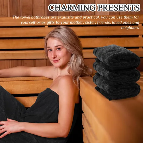Vista 7 de Tigeen 6 toallas de baño para mujer, bata de spa con cierre ajustable, parte superior elástica, vestido ligero (negro)