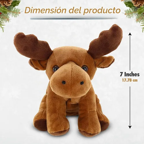 Vista 5 de Plushland Beanie Moose Sitting - Juguetes de peluche de 7 pulgadas, súper suave, para vacaciones de invierno (gorro de alce gorro)