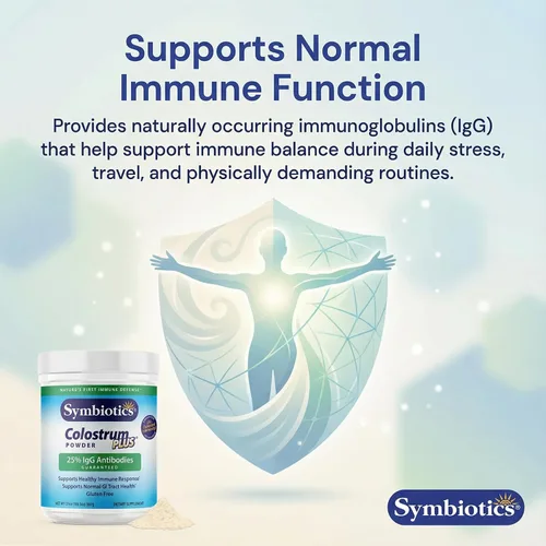 Vista 4 de Symbiotics Colostrum Plus Powder - Soporte de recuperación inmune y muscular, 25% de inmunoglobulinas IgG, resistencia al entrenamiento y salud
