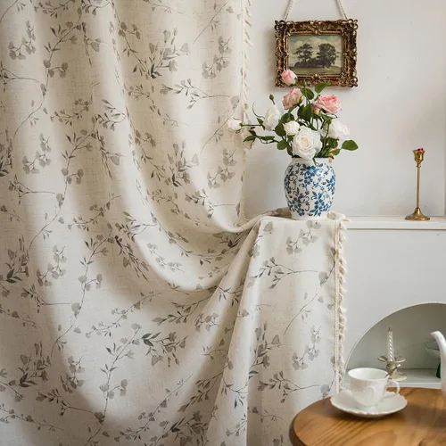 Vista 70 de Cortinas florales de granja semiopacas para sala de estar, de 63 pulgadas de largo, mezcla de lino y algodón, paneles de cortina de ventana cortos