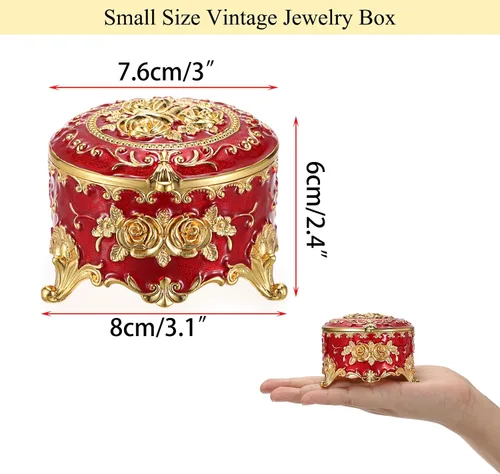 Vista 4 de Hipiwe Joyero de metal vintage Pequeña caja organizadora de anillos con patrón de rosas para joyas, caja de almacenamiento para anillos, aretes