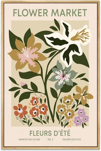 Vista 13 de Zzuyi Lienzo enmarcado para mercado de flores, arte de pared, póster botánico de flores silvestres rosas, impresiones de imágenes, ilustraciones