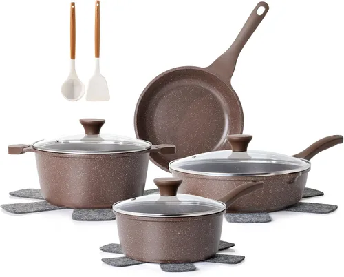 Vista 13 de SENSARTE Juego de utensilios de cocina de cerámica antiadherente de gran tamaño de 13 piezas, juego de ollas y sartenes saludables, juego de cocina