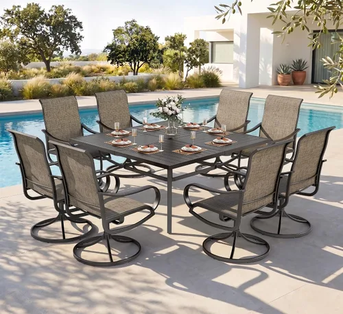 Vista 18 de PHI VILLA Juego de comedor de 5 piezas para patio al aire libre con sillas giratorias (azul) y mesa de comedor de acero de metal de 37 x 37 pulgadas