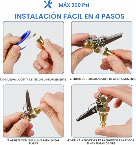 Vista 4 de 2 mandriles de aire con bloqueo NPT de 1/4 de pulgada, portabrocas de aire con clip de conexión rápida para neumáticos, boquilla de inflado