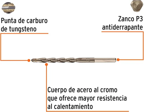 Vista 2 de TRUPER BCT-1/4X4-B Brocas para mampostería, en ampolla. Vástago de 7/32" 1/4" 4" (102mm)