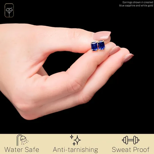 Vista 3 de 14k Gold Solitaire Emerald Cut Stud Earrings for Women 7x5mm Birthstone Earrings Gemstone Earrings for Women Gemstone Stud Earrings for Women by