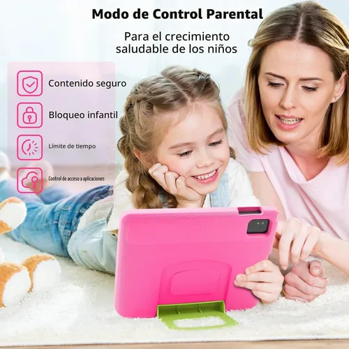 Vista 5 de Tableta para niños de 10 pulgadas, dispositivo Android 14 para niños pequeños, Octa-Core, 64GB, 5000mAh, WiFi 6 2.4/5GHz, pantalla IPS HD Rosa