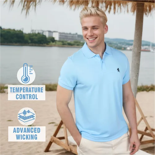 Vista 8 de Albert Morris Paquete de 4 camisas polo de manga corta a rayas para hombre