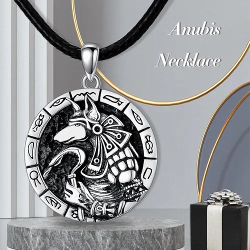 Vista 6 de VONALA Collar de medalla de San Miguel/San Benito/San Cristóbalo/Virgen María/Anubis Medalla de Plata de Ley Collar con colgante de medallón