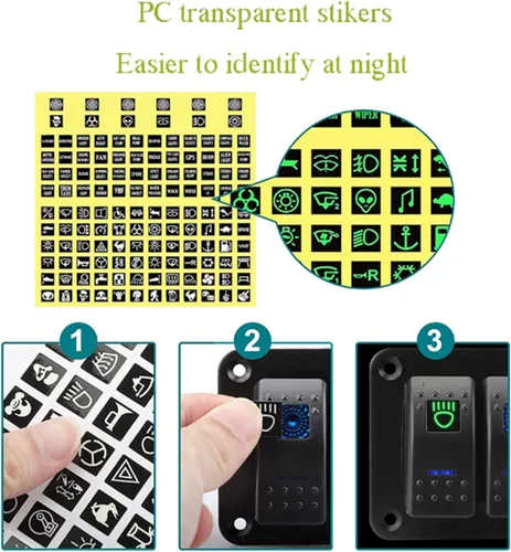 Vista 3 de Panel de interruptores marinos de 6 posiciones, panel de interruptor basculante de encendido y apagado de 12 V, voltímetro, cargador USB doble