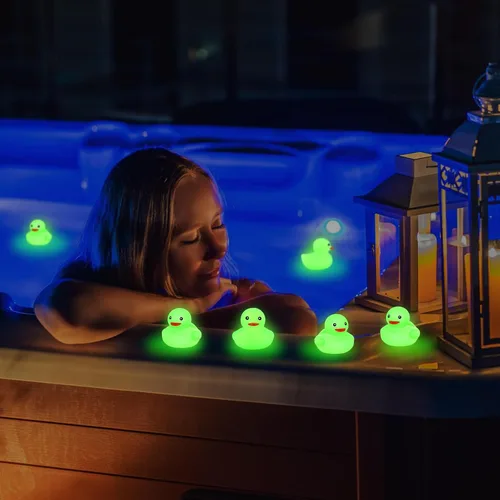 Vista 6 de Deekin 100 Pcs 2 Inch Glow in The Dark Rubber Ducks Bulk Green Squeaky Summer Light up Ducks Floating Bathtub Toy for Bath Bathtub Baby Shower