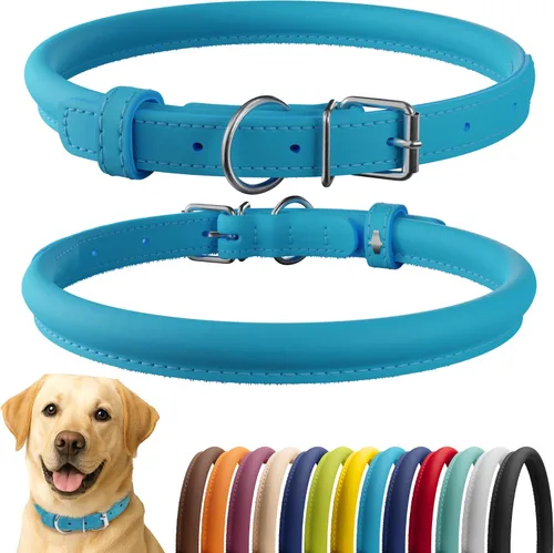 Vista 99 de CollarDirect - Collar de cuero enrollado para perro, collar redondo acolchado suave para cachorro, collar de cuero auténtico hecho a mano