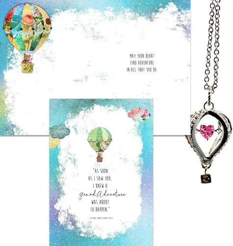 Vista 9 de Smiling Wisdom - Tarjeta de felicitación con texto en inglés "I Knew a Grand Adventure Was About to Happen" y globo aerostático con juego de regalo