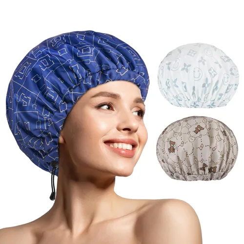 Vista 10 de 1 pieza de gorro de ducha, gorro de baño de doble capa y ajustable para la ducha, gorro de pelo extragrande reutilizable para mujer, exterior