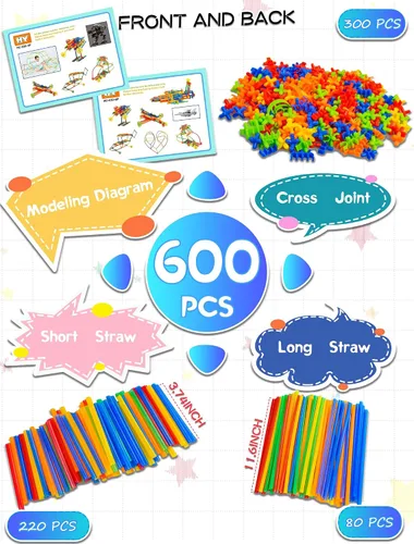 Vista 6 de 600 juguetes de construcción STEM, juguetes de constructor de paja, juegos de construcción de ingeniería de grado superior para niños, desarrolla