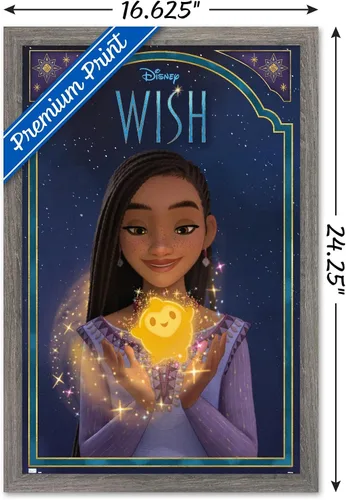 Vista 3 de Trends International Disney Wish - Póster de pared de Asha & Star, 22.4 pulgadas de largo x 14.7 pulgadas, versión enmarcada en madera de granero