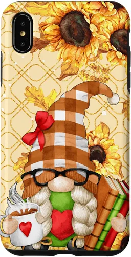 Vista 11 de Sunflower Gnome with Books for Tea Lover Librarian Reading Case for iPhone 16