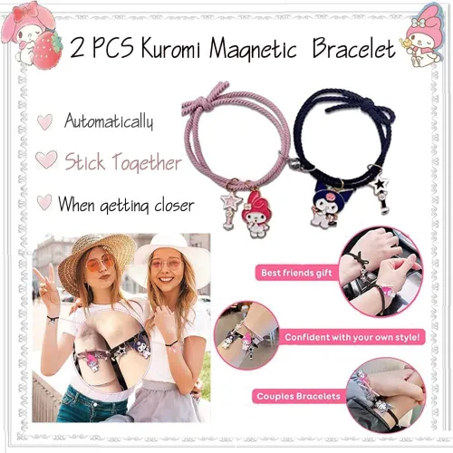 Vista 6 de Herstar Kuromi and My Melody - Juego de regalo de dibujos animados, incluye 1 bolsa con cordón, 1 llavero, 2 collares, 1 bolsa de bolso, 50