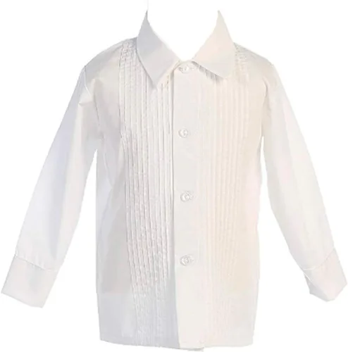 Vista 2 de Camisa de vestir de esmoquin para niños, color blanco o marfil, de manga larga, plisada, para bebés y adolescentes
