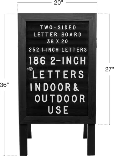 Vista 6 de EXCELLO GLOBAL PRODUCTS Letrero grande de madera en forma de A para acera, tablero de fieltro de 36 x 20 pulgadas con letras intercambiables