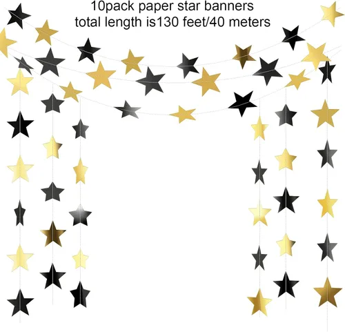 Vista 2 de Patelai Guirnalda de estrellas con purpurina 2026, decoración de graduación de 130 pies, pancarta colgante de estrella para fiesta, cumpleaños