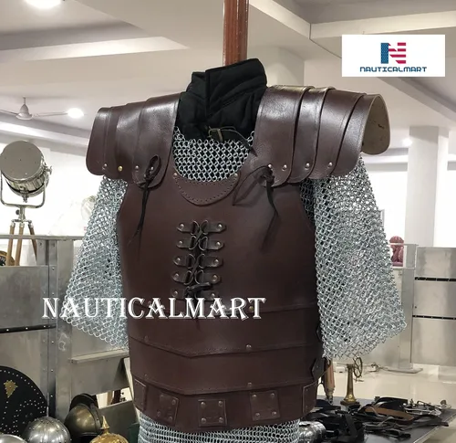 Vista 4 de Nautical-Mart El Caballero Medieval Genuino 0.157 in Chaleco Armadura LARP Armadura Armadura Medieval Armadura Armadura Medieval Chaqueta de cuero