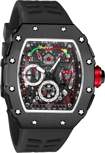 Vista 7 de Tonneau - Relojes de vestir punk, únicos, para hombre, impermeables, analógicos, deportes, trabajo, hombre, reloj de pulsera luminosa de silicona, L