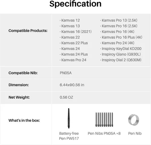 Vista 7 de HUION Lápiz digital sin batería PW517 para Kamvas 13, Kamvas Pro 24 (4K) y más