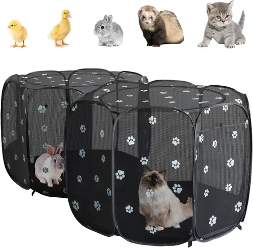 Vista 11 de 2 en 1 Pop Up Cat Dog Playpen con área de caja de arena no desmontable Azul polvoriento